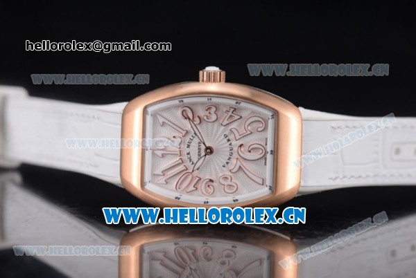 Franck Muller Black Croco Ronda 762 Quartz Rose Gold Case with White Dial Arabic Numeral Markers and White Leather Strap - Click Image to Close